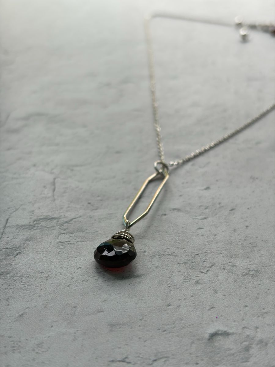 Garnet Sterling Silver Wire Wrapped Necklace