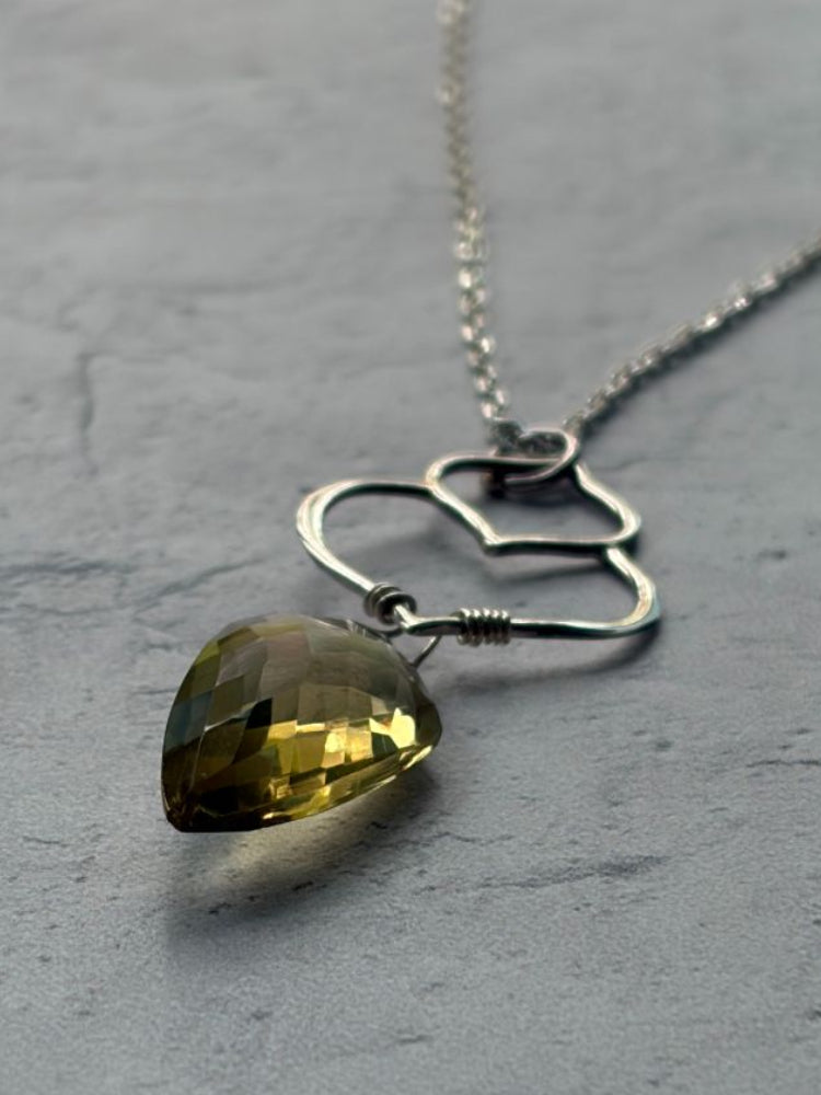 Lemon Quartz Shield Briolette Double Lotus Necklace