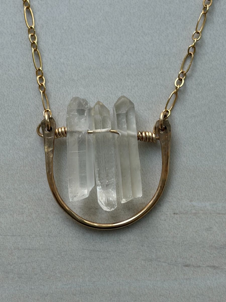 Quartz Crystal Points Necklace with Figaro Chain