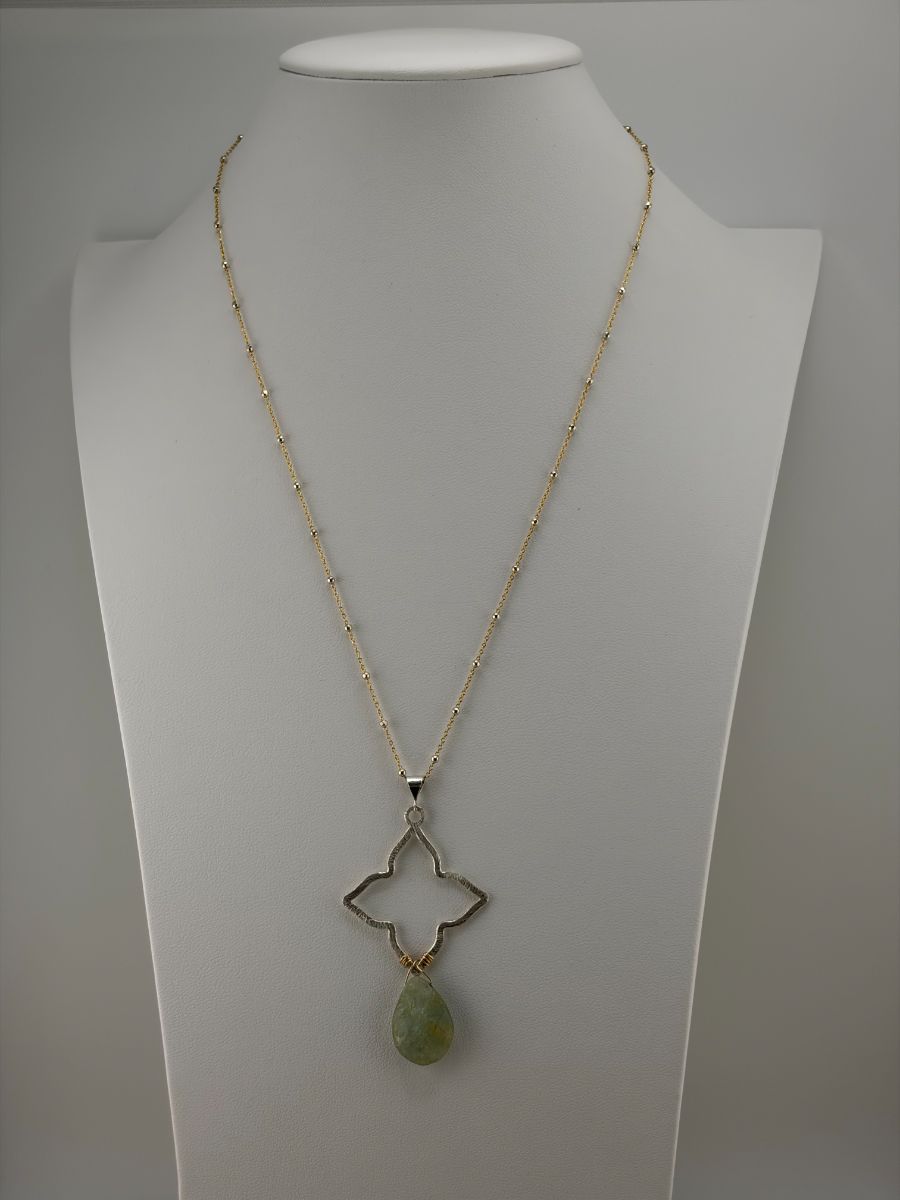 Amazonite & Gold Filled Necklace with Silver Quatrefoil Pendant