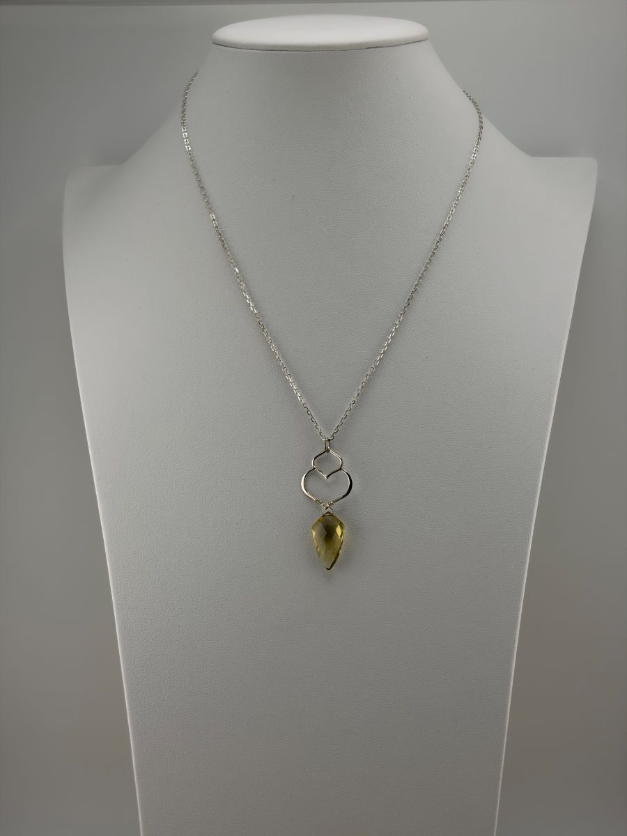 Lemon Quartz Shield Briolette Double Lotus Necklace