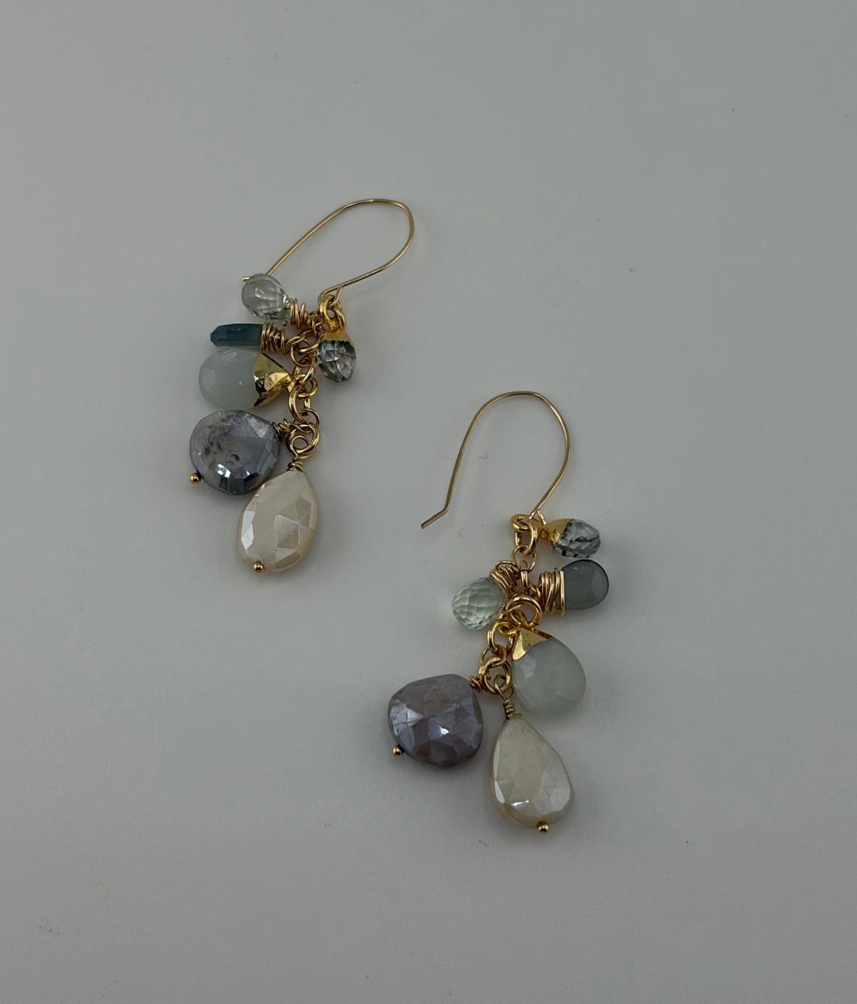 Quartz Crystal Moonstone Labradorite Gold Earrings