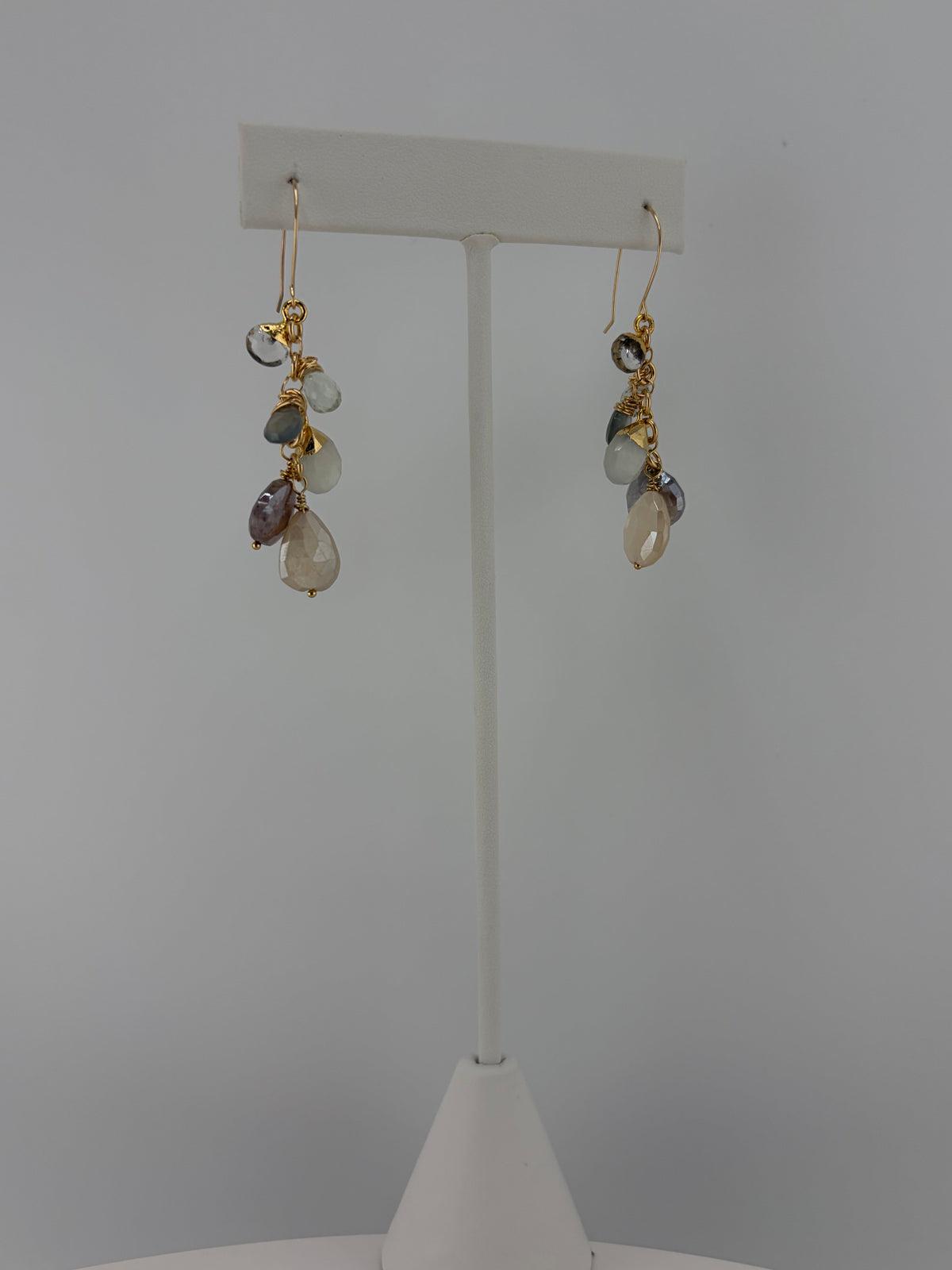 Quartz Crystal Moonstone Labradorite Gold Earrings