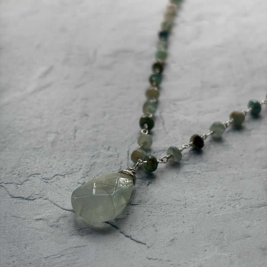 Dainty Sapphire and Prehnite Necklace