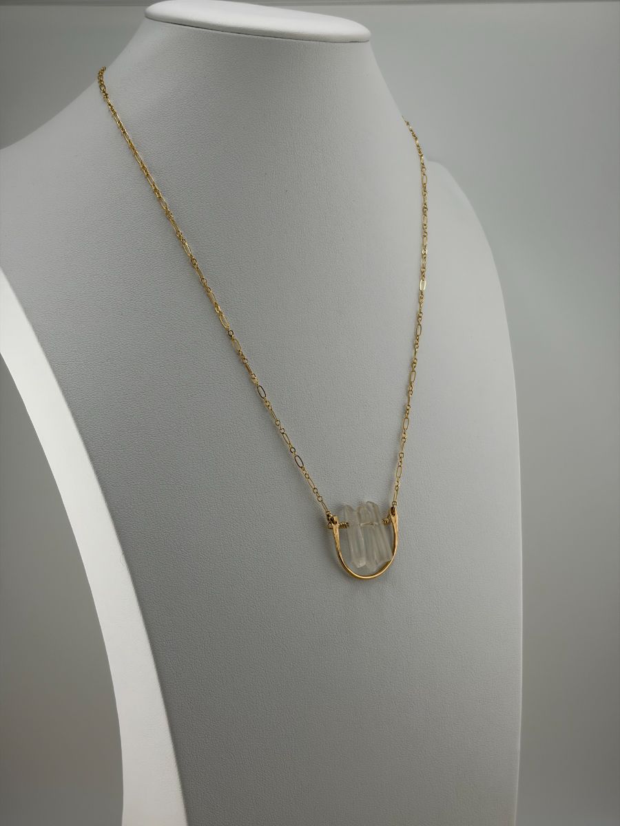 Quartz Crystal Points Necklace with Figaro Chain
